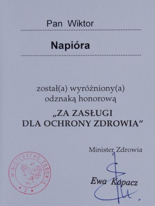 ZA ZASŁUGI DLA OCHRONY ZDROWIA